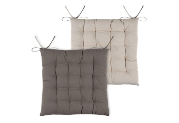 Galette de chaise Duo carré taupe lin
