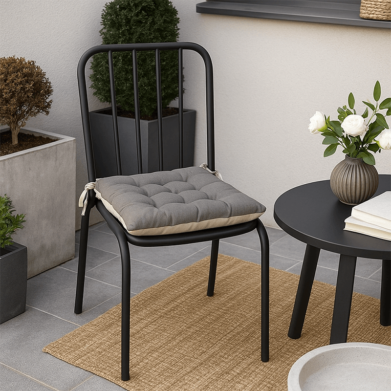 Galette de chaise Duo carré taupe lin