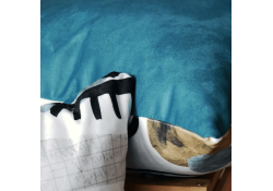 Coussin visage ligne bleu et jaune