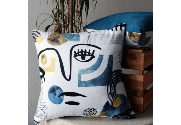Coussin visage ligne bleu et jaune