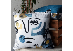 Coussin visage ligne bleu et jaune
